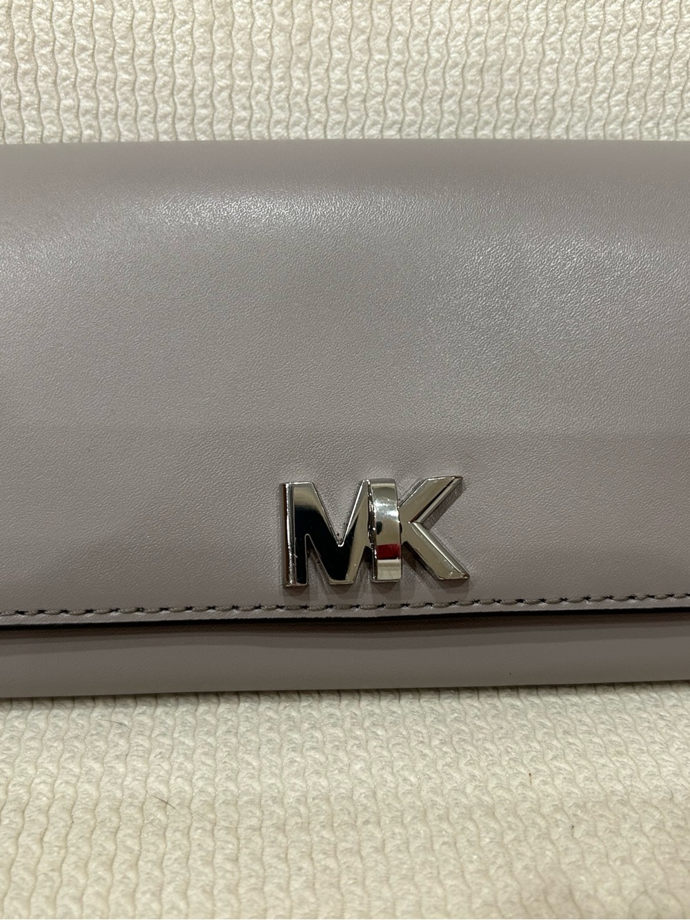 Michael Kors Lilac Gray Leather Clutch with Silver MK Logo